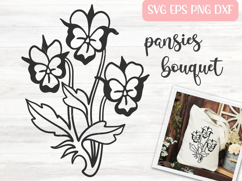 Pansy Flower Bouquet SVG Cut File for Cricut or Silhouette, Floral Bouquet SVG Digital Download Commercial Use SVG Apple Grove Designs 