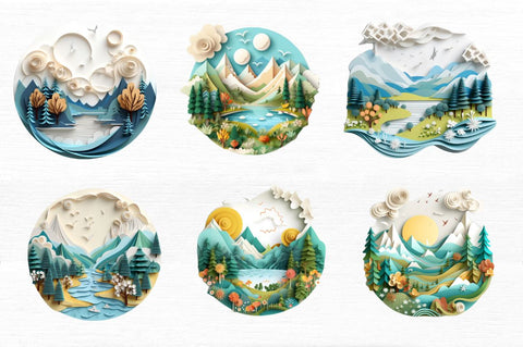 Paper Art Landscape Clipart Bundle Sublimation Regulrcrative 