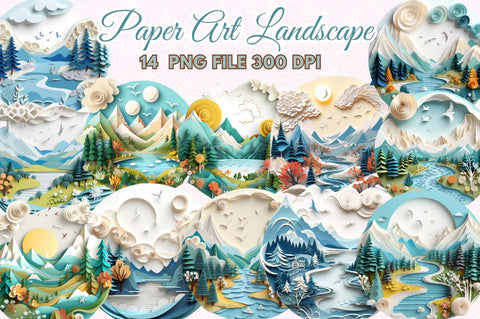 Paper Art Landscape Clipart Bundle Sublimation Regulrcrative 