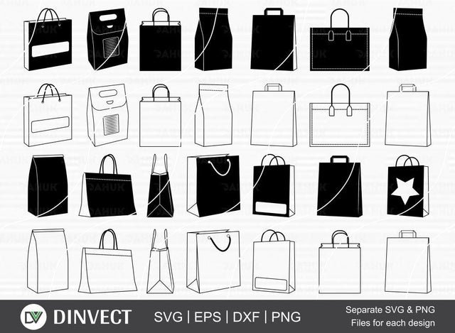 Paper Bag Bundle SVG, shopping bag Silhouette, Paper Bag Clipart, shopping bag bundle, Silhouette, Pan clipart, Cutting Machine, Cameo, Vinyl Designs SVG Dinvect 