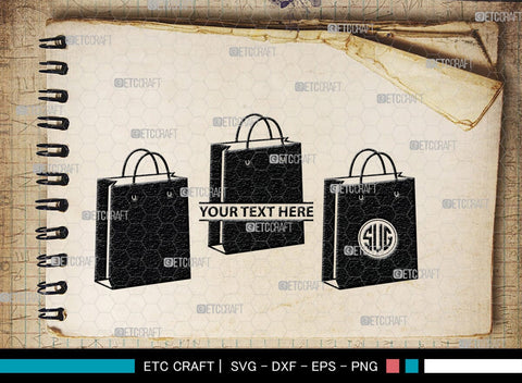 Paper Bag Monogram, Paper Bag Silhouette, Paper Bag SVG, Bag Svg, Hand Bag Svg, Shopping Bag Svg, SB00207 SVG ETC Craft 