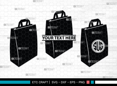 Paper Bag Monogram, Paper Bag Silhouette, Paper Bag SVG, Bag Svg, Hand Bag Svg, Shopping Bag Svg, SB00207 SVG ETC Craft 
