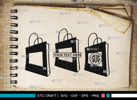Paper Bag Monogram, Paper Bag Silhouette, Paper Bag SVG, Bag Svg, Hand Bag Svg, Shopping Bag Svg, SB00207 SVG ETC Craft 