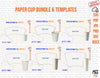 Paper Cup Bundle Template, 4oz, 8oz, 9oz, 12oz, 16oz, 22oz, Full Wrap ...