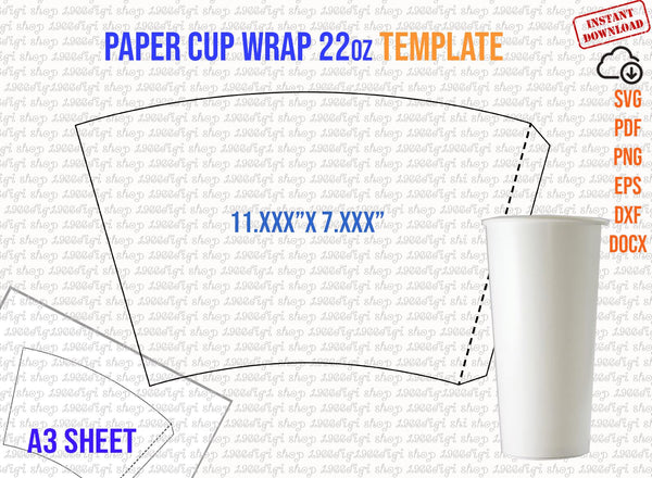16 Oz Paper Cup Blank Wrapper Template, Party Cup Wrapper Template Cricut  Silhouette Silhouette Studio Paper Size Letter (Download Now) 