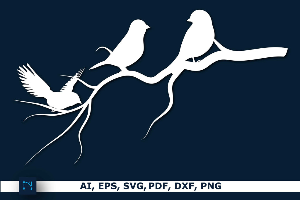 Paper cut Bird in tree Branch Decor SVG - So Fontsy