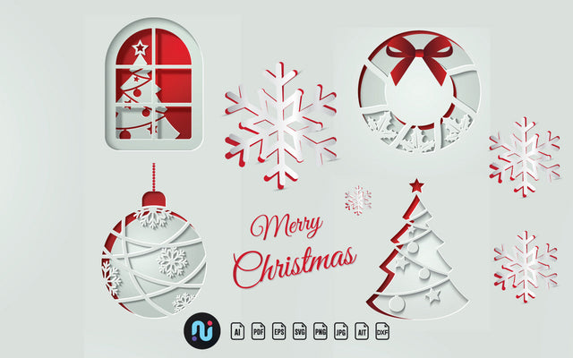 Paper Cut Christmas greeting SVG Bundle SVG naemmiah021 