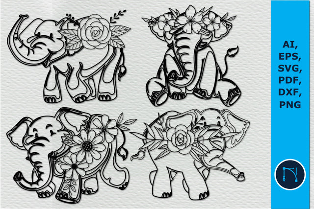 paper cut floral elephant SVG bundle SVG MD JOYNAL ABDIN 