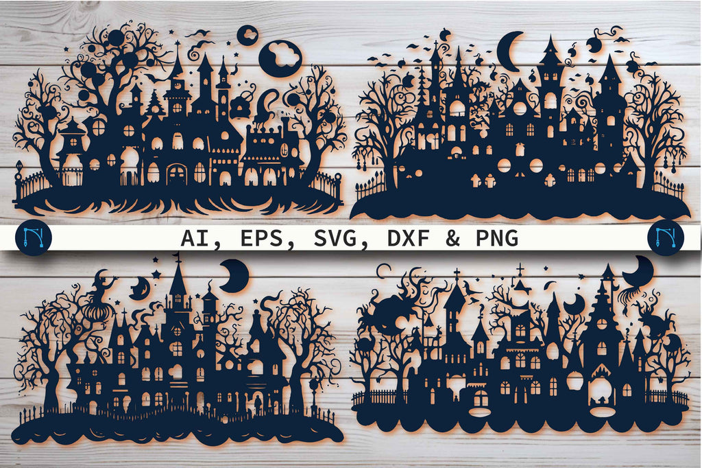Haunted Paper Vector Paper Cut Haunted House SVG Bundle - So Fontsy