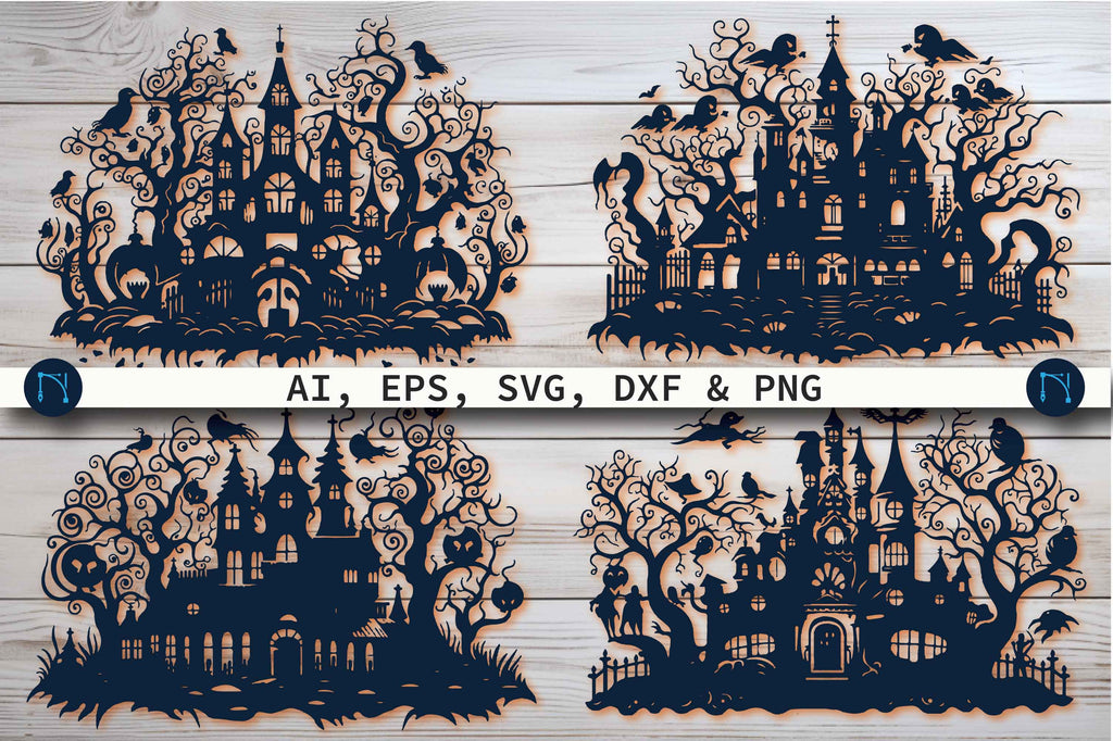 Haunted Paper Vector Paper Cut Haunted House SVG Bundle - So Fontsy