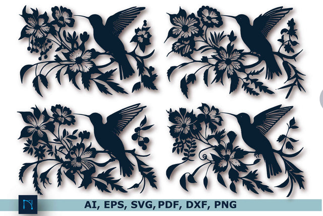 Paper Cut Hummingbird with Flowers SVG Bundle SVG MD JOYNAL ABDIN 