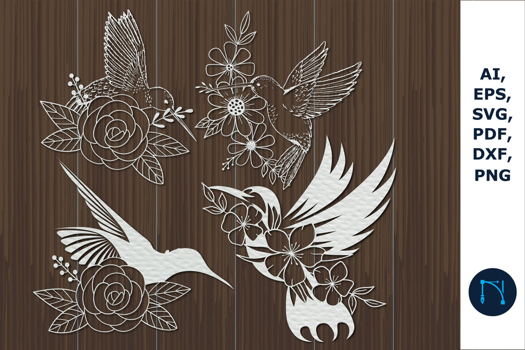 paper cut hummingbirds Flowers bundle - So Fontsy