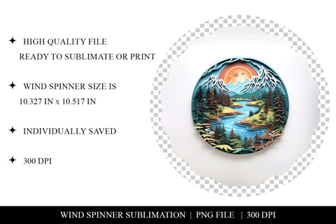 Paper Cut Lake Wind Spinner PNG For Sublimation Sublimation BijouBay 