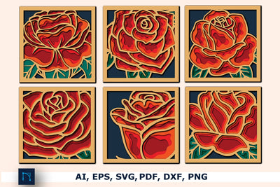 Paper Cut Layer Laser-cut Rose SVG Bundle SVG MD JOYNAL ABDIN 