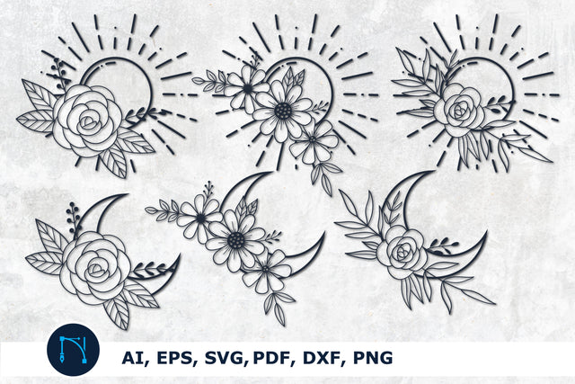 paper cut sun & moon with flower bundle SVG MD JOYNAL ABDIN 