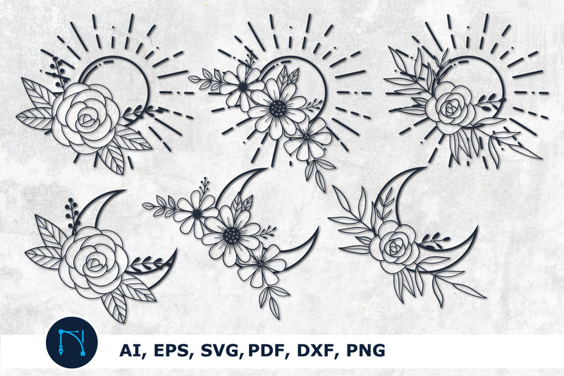paper cut sun & moon with flower bundle SVG MD JOYNAL ABDIN 