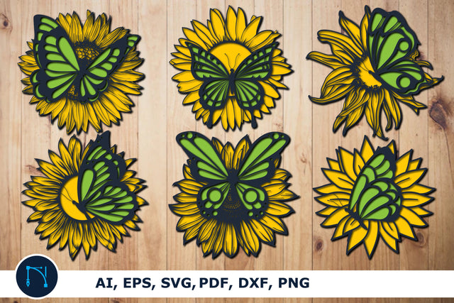 paper cut sunflowers butterfly bundle SVG MD JOYNAL ABDIN 