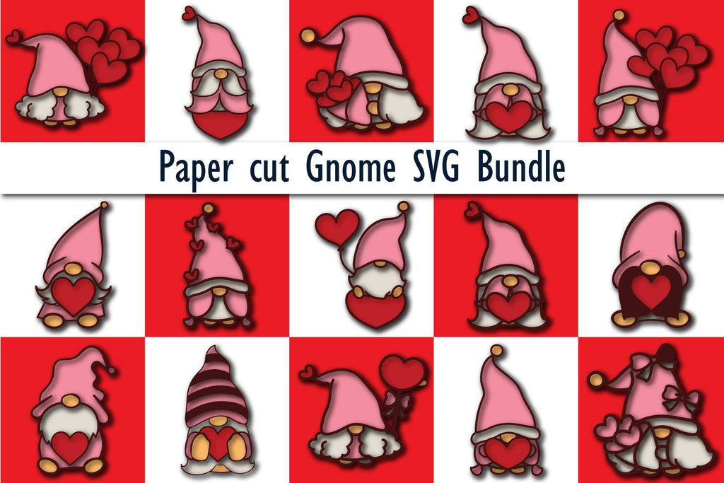 Paper cut Valentine Gnome SVG Bundle - So Fontsy