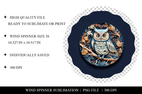 Paper Cut Woodland Owl Wind Spinner PNG For Sublimation Sublimation BijouBay 