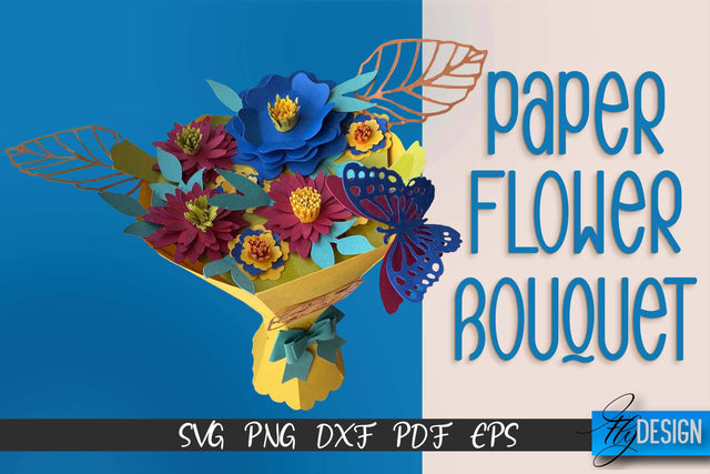 Paper Flower Bouquet SVG Design | Flowers SVG | Paper Bouquet Design SVG Fly Design 