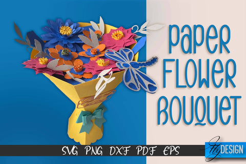 Paper Flower Bouquet SVG Design | Flowers SVG | Paper Bouquet Design SVG Fly Design 