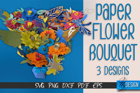 Paper Flower Bouquet SVG Design | Flowers SVG | Paper Bouquet Design SVG Fly Design 