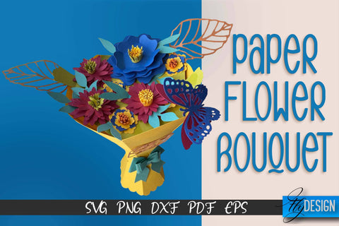 Paper Flower Bouquet SVG Design | Flowers SVG | Paper Bouquet Design SVG Fly Design 