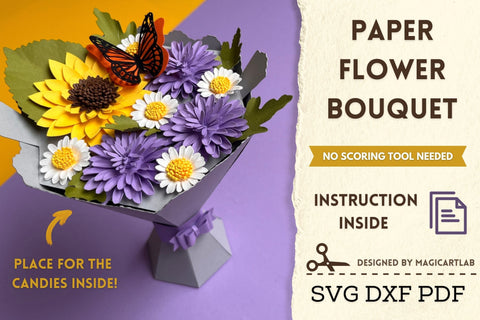 Paper Flower Bouquet SVG | Flower Vase SVG | Gift Box 3D Paper MagicArtLab 