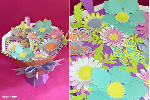 Paper Flower Bouquet SVG | Paper cut | Gift Box 3D Paper SvgOcean 