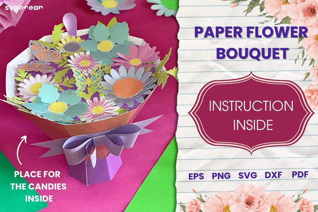 Paper Flower Bouquet SVG | Paper cut | Gift Box 3D Paper SvgOcean 
