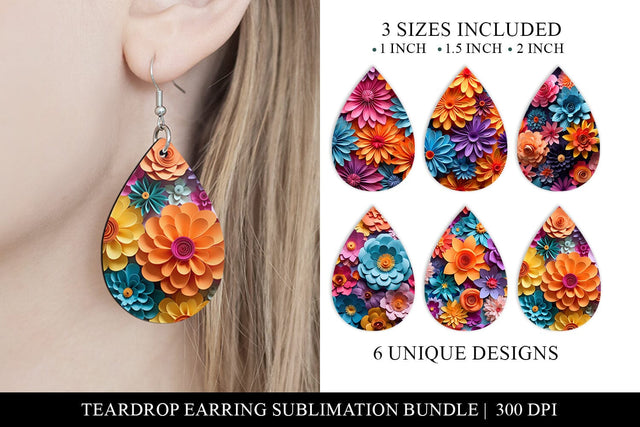 Paper Flower Teardrop Earring Bundle Sublimation BijouBay 