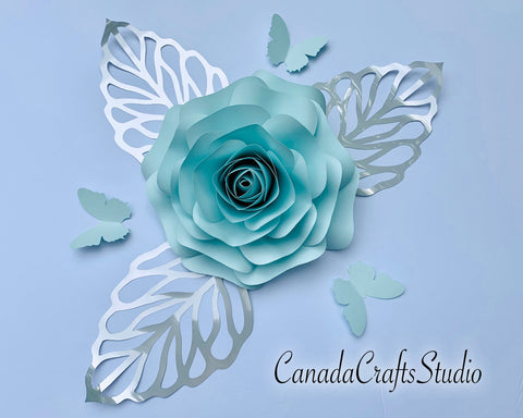 Paper Flower Template 47 + butterfly and leaf SVG CanadaCraftsStudio 
