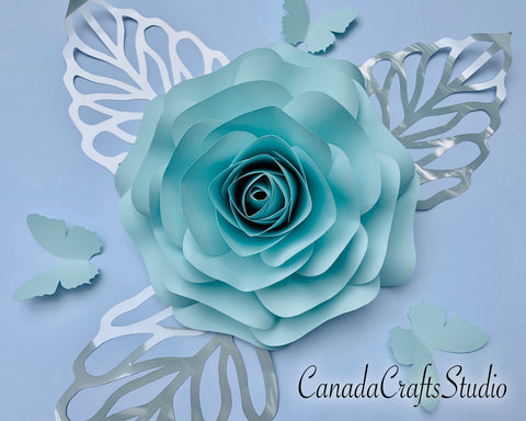 Paper Flower Template 47 + butterfly and leaf SVG CanadaCraftsStudio 