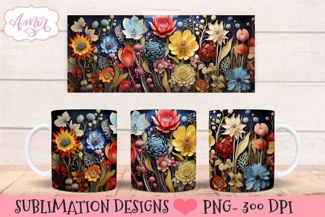 Paper Flowers Mug Wrap PNG Sublimation Graphic Sublimation Amorclipart 