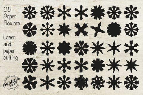 Paper flowers. Paper flower template SVG. Flower template. Flower laser. SVG Createya Design 