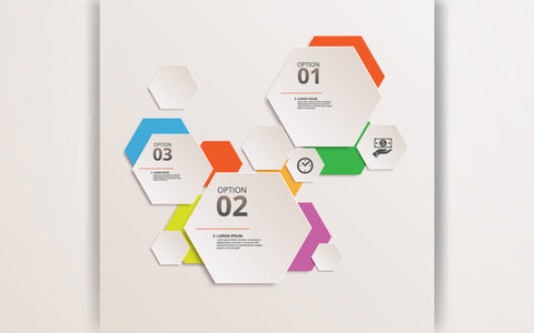 Paper infographic template with 3 hexagon options for presentation and data visualization. SVG naemmiah021 