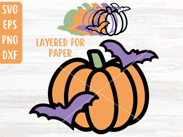 Paper Pumpkin with Bats SVG Layered Cut File for Cricut or Silhouette SVG Apple Grove Designs 