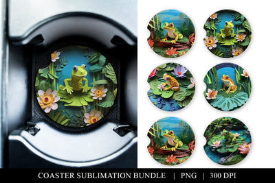 Paper Quill Frogs Car Coaster Sublimation Bundle Sublimation BijouBay 