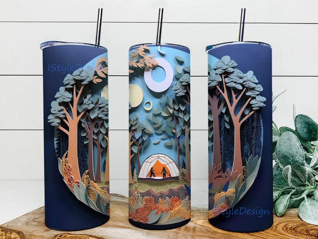 Paper Quilling Camping 20oz Skinny Tumbler Sublimation Design, Camper Camping Tumbler, Quilled Png, Embroidery Camping Png, Camping Tent Tumbler Wrap Sublimation iStyleDesign 