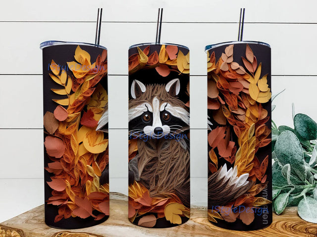 Paper Quilling Raccoon 20oz Skinny Tumbler Sublimation Design, Raccoon Tumbler, Raccoon Tumbler Wrap, Funny Raccoon, Raccoon, Funny Tumbler Sublimation iStyleDesign 