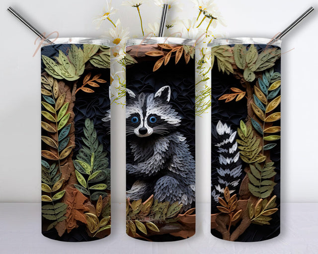 Paper Quilling Raccoon 20oz Skinny Tumbler Sublimation Design, Raccoon Tumbler, Raccoon Tumbler Wrap, Funny Raccoon, Raccoon, Funny Tumbler Sublimation PixelChick 