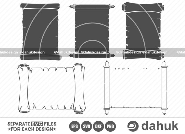 Paper Scroll SVG, Scroll paper, Paper Scroll Icons, Parchment scroll Svg, Scroll SVG, Cut file for silhouette, svg, eps, dxf, png, clipart cricut design space, vinyl cut files SVG dahukdesign 
