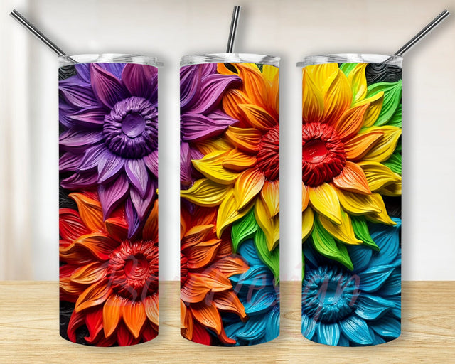 Paper Sunflowers 20oz Skinny Tumbler Png, Colorful Woodcarvings Png, Neon Sunflowers Tumbler, Sunflower Tumbler, Sunflower Paper Quill Tumbler Wrap Sublimation BouDesign 