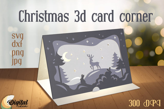 Papercut Christmas Cards. Christmas 3D Card Corner. Christmas Gift Paper Cut 3D Paper Evgenyia Guschina 
