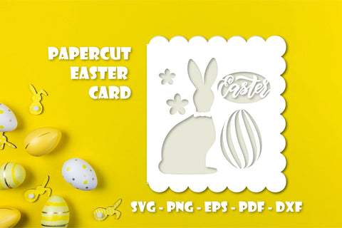 Papercut easter card svg. Easter bunny, egg. Cut files. SVG Angelina Semenova 
