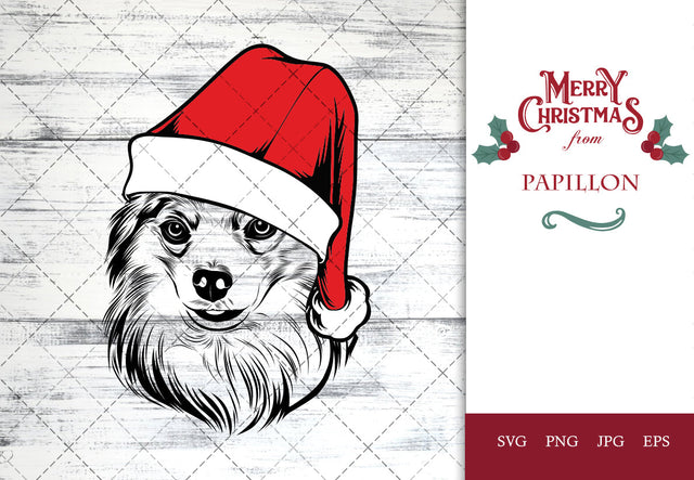 Papillon dog svg portrait clipart vector graphic art Xmas hat Christmas dog Cricut cut file cuttable design SVG Loveleen Kaur 