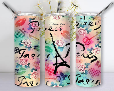 Paris 20oz Skinny Tumbler PNG, Pariz Tower eiffel Tumbler Sublimation Design Download, Tumbler Wrap Waterslide Sublimation PixelChick 