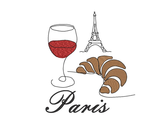 Paris, Eiffel Tower, Croissant, Wine machine embroidery design Embroidery/Applique DESIGNS Canada Embroidery 