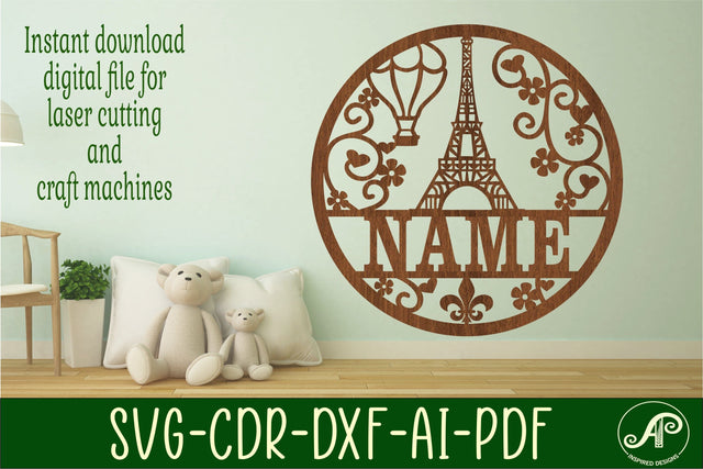Paris name sign svg laser cut template SVG APInspireddesigns 