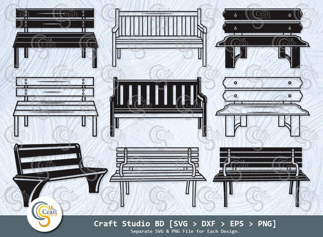 Park Bench Silhouette, Bench SVG, Wooden Bench Svg, Garden Bench, Outdoor Bench Svg, Farmhouse Bench Svg, Public Bench SVG Bundle SVG ETC Craft 